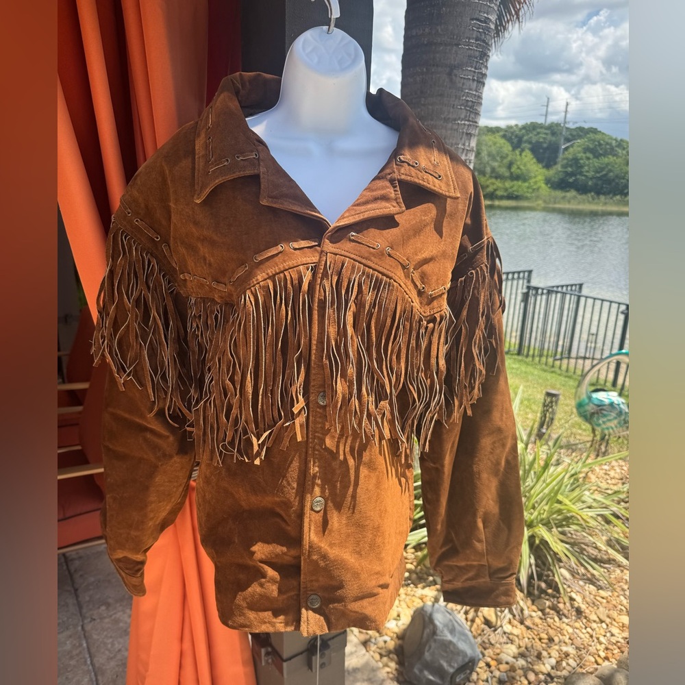 BEYOND LEATHER Brown Fringe Suede Women's Jacket L